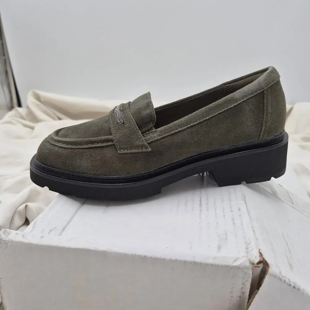 NEW Clarks Collection Lauryl Step Loafer in the Dark Olive Suede Women's size 7